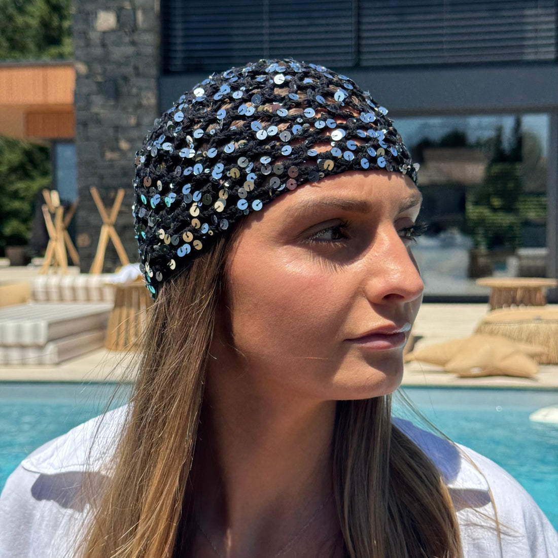 Bonnet crochet pailleté – Noir