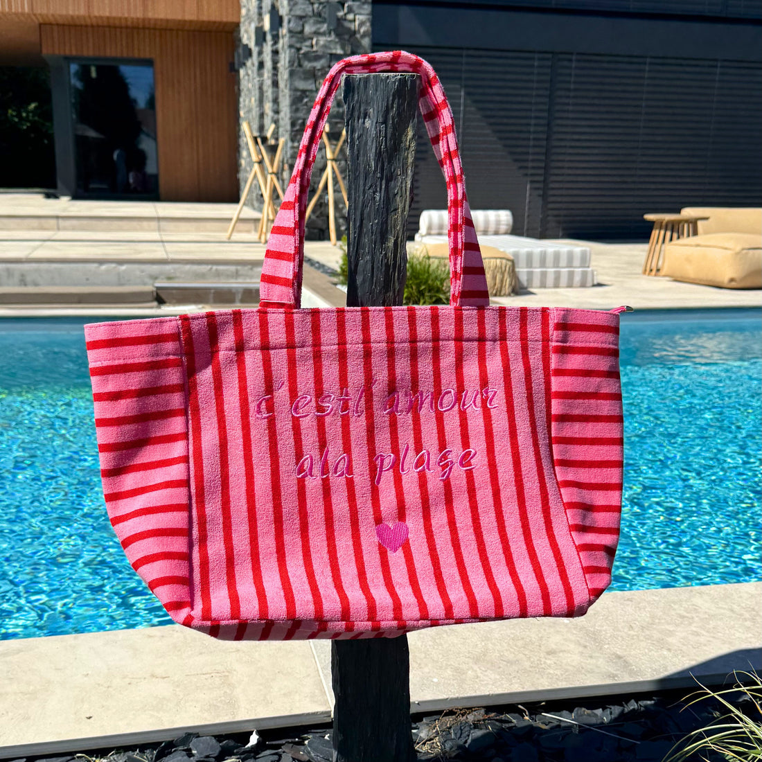 Sac de plage rayé – Rouge ❤️