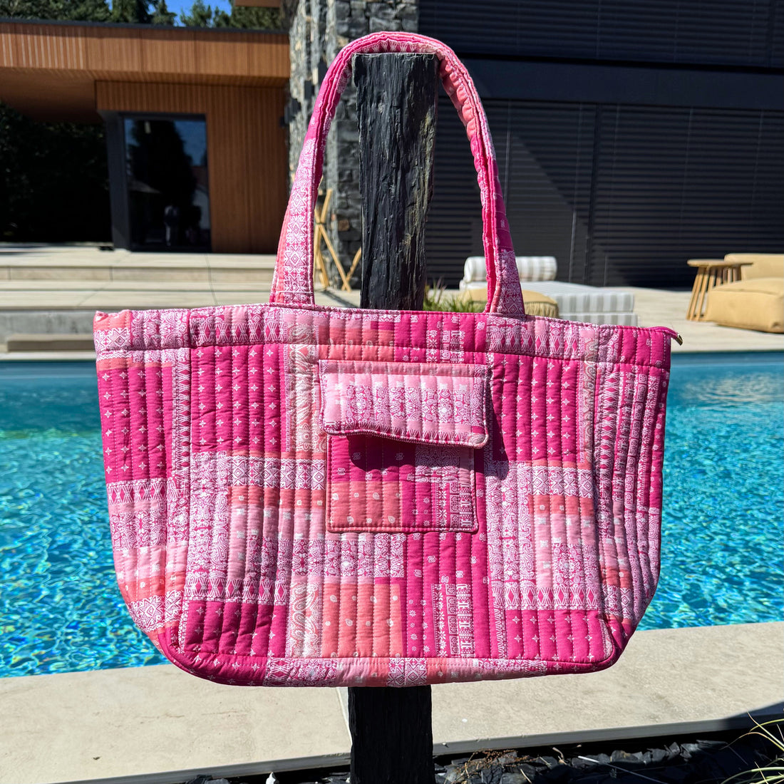 Sac de plage matelassé – Rose dégradé 🌅