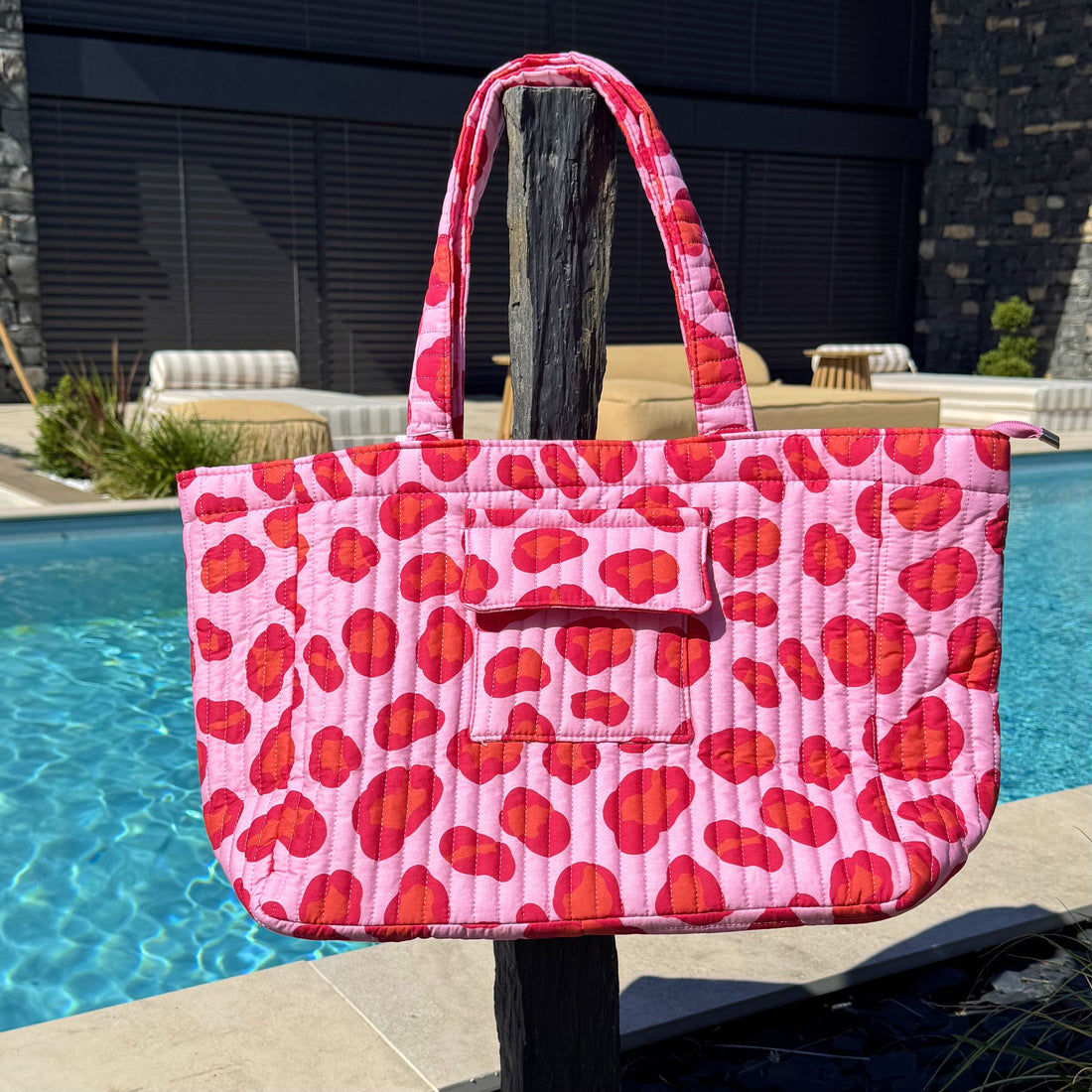 Sac de plage matelassé – Cœurs rose & rouge ❤️
