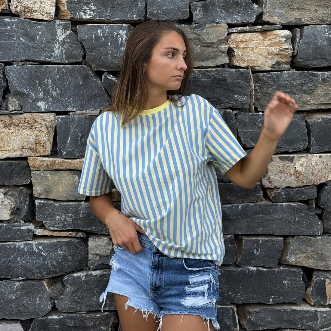 T-shirt à cœur ouvert rayé 💗