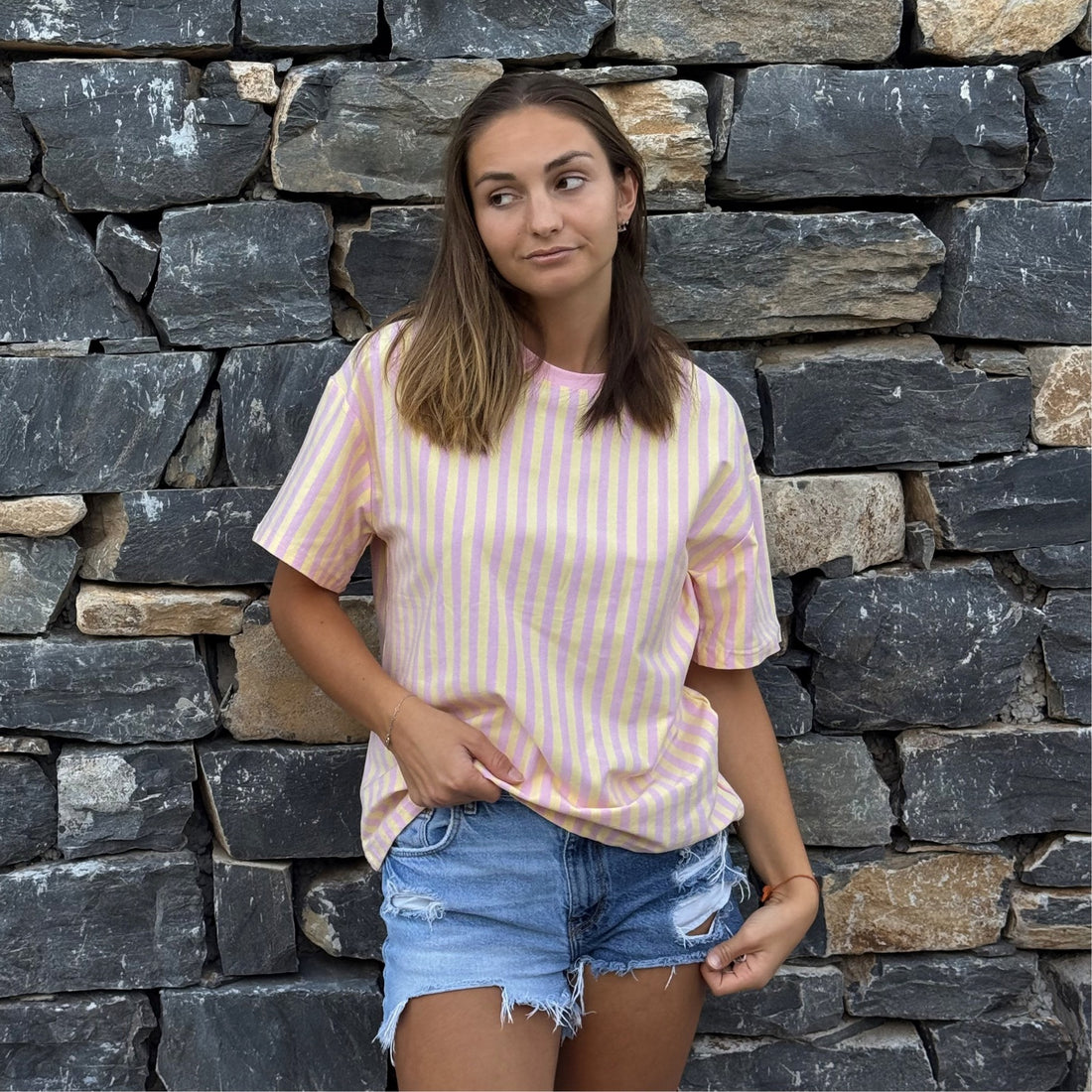 T-shirt à cœur ouvert rayé 💗
