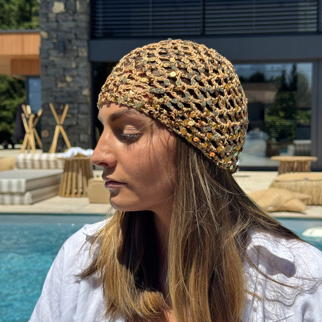 Bonnet crochet doré