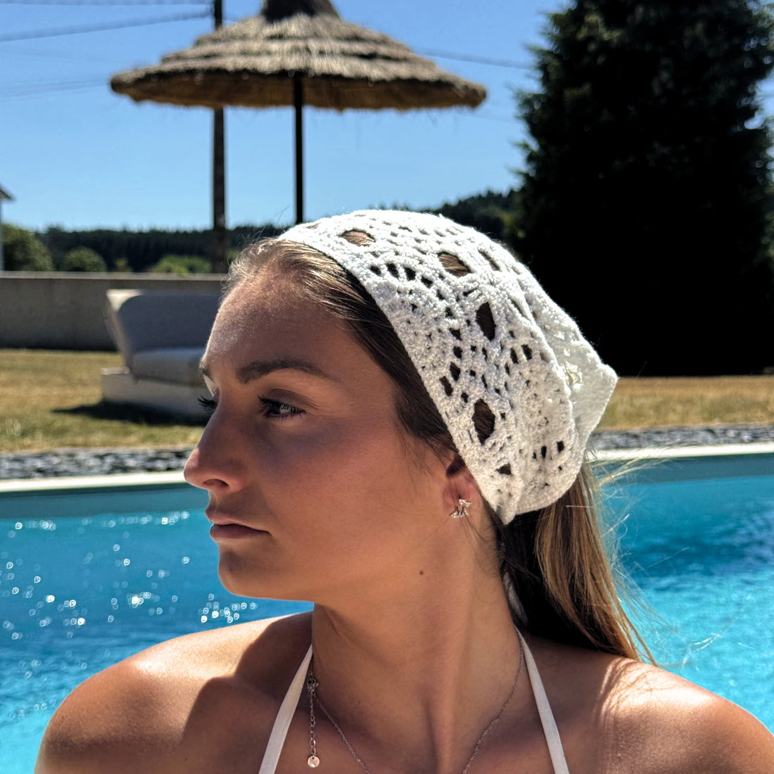 Foulard crochet ajouré – Blanc