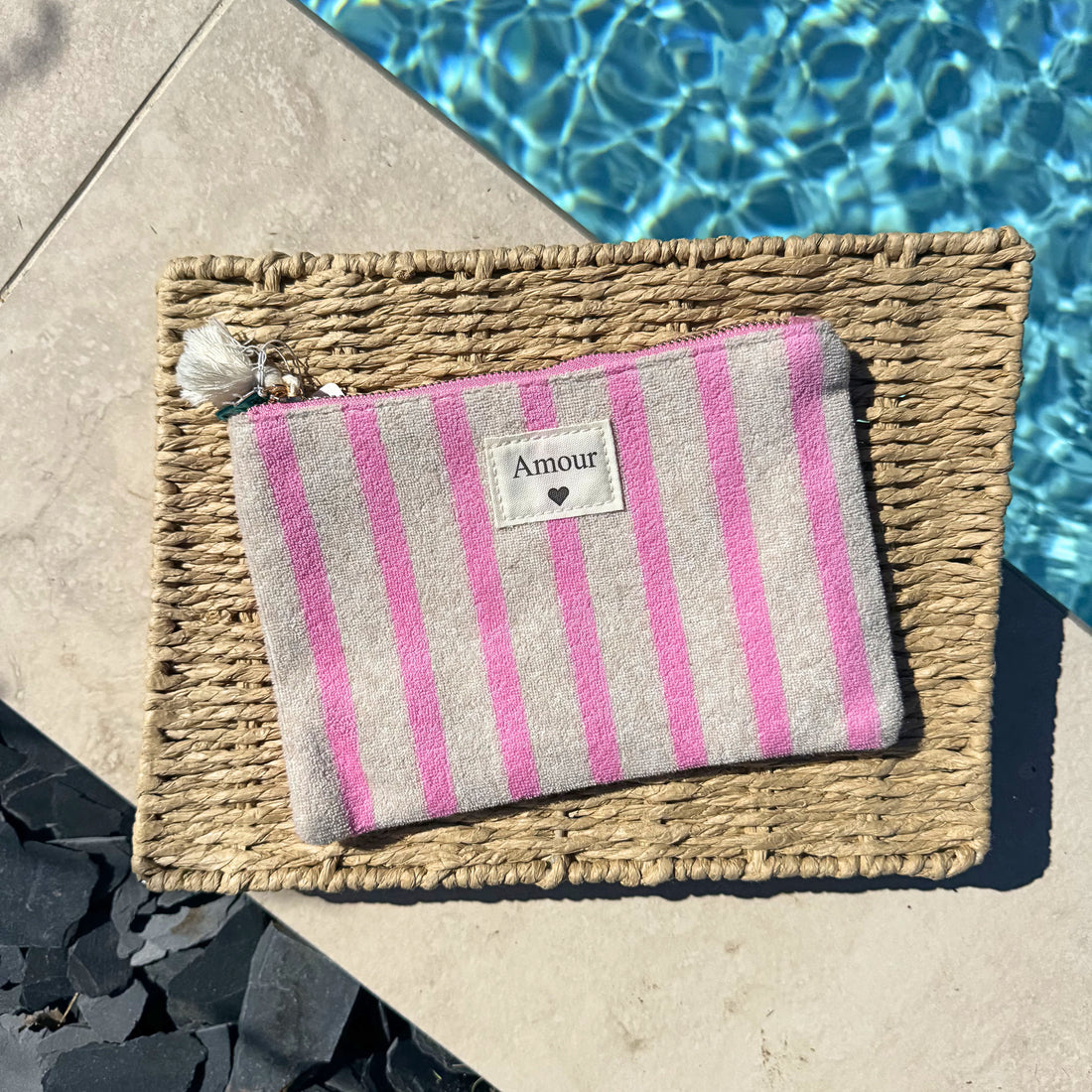 Pochette rayée – Rose ☀️