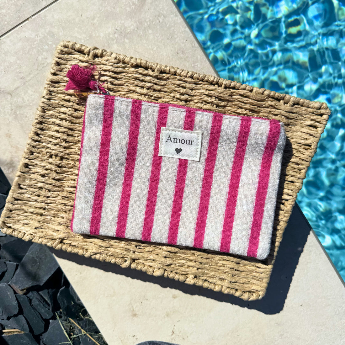 Pochette rayée – Rose & écru 🎀