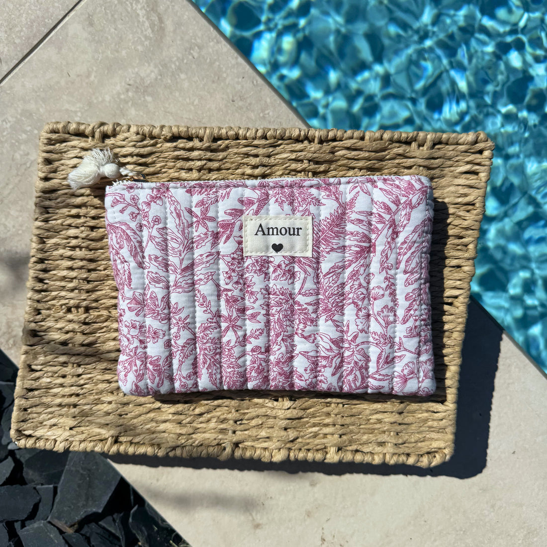 Pochette toile fleurie – Rose 🌹