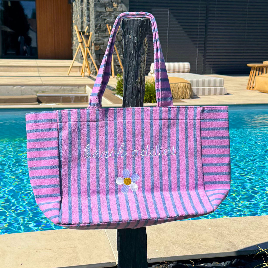 Sac de plage rayé – Violet 💜