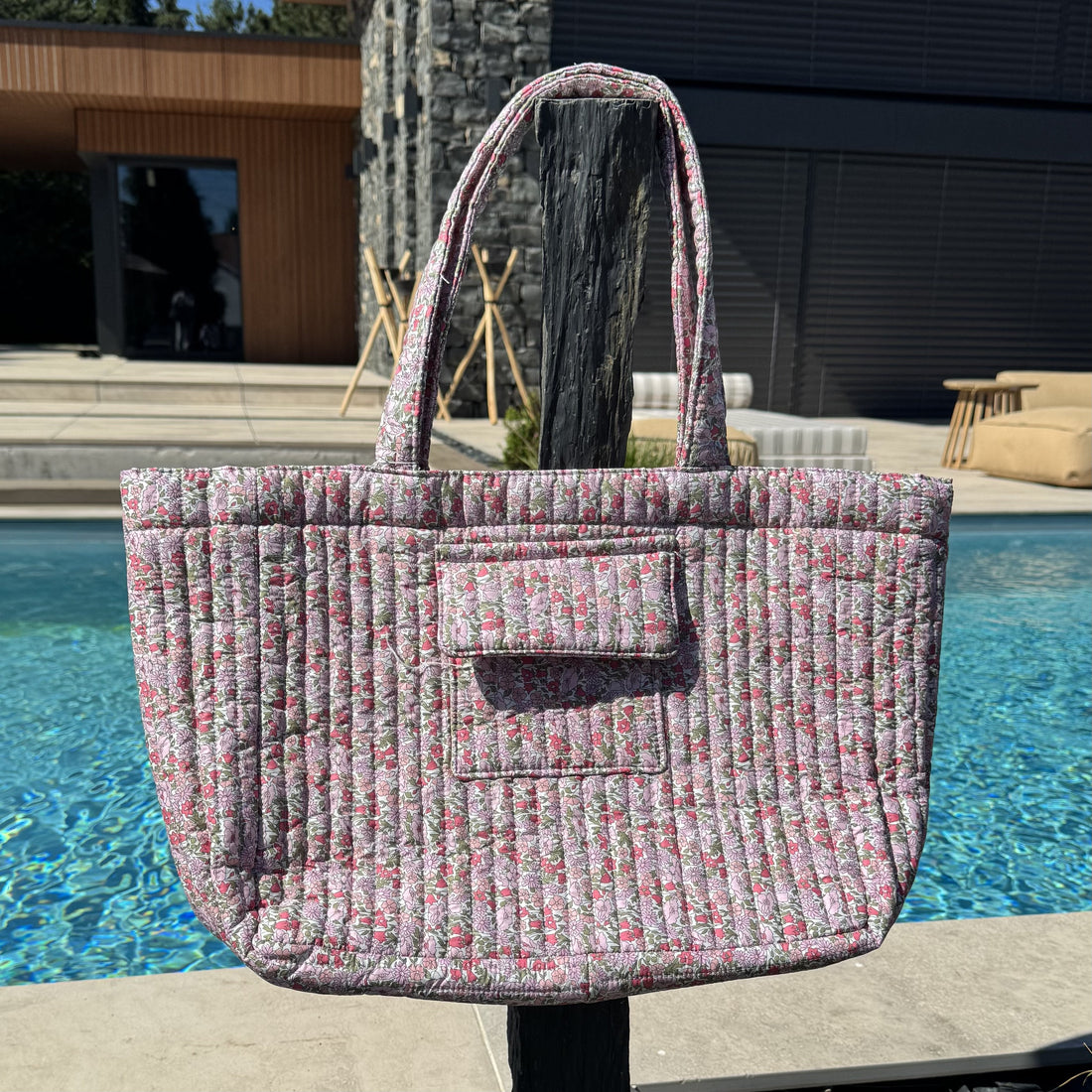 Sac de plage matelassé – Fleuri rose 🌷