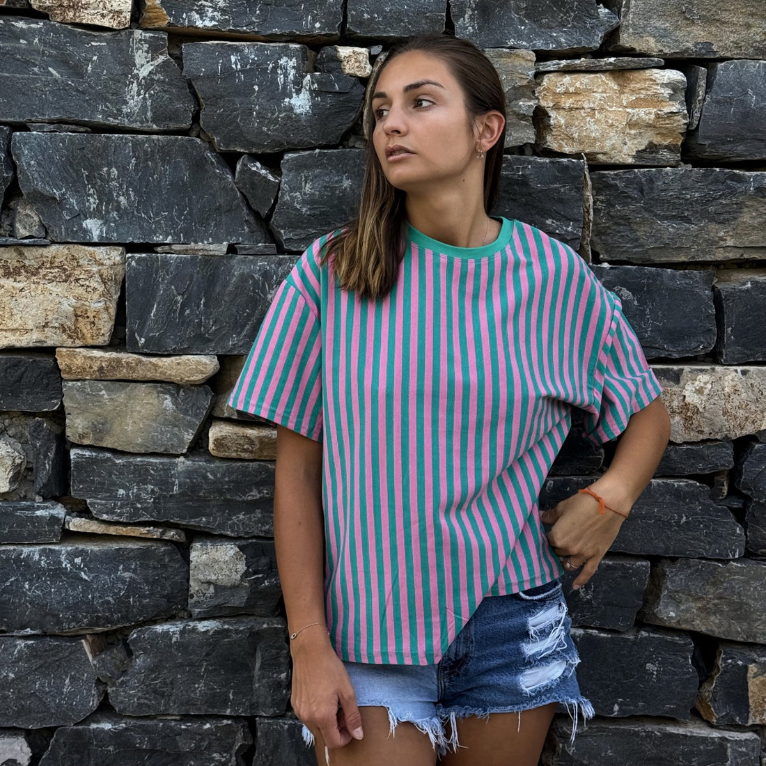 T-shirt à cœur ouvert rayé 💗