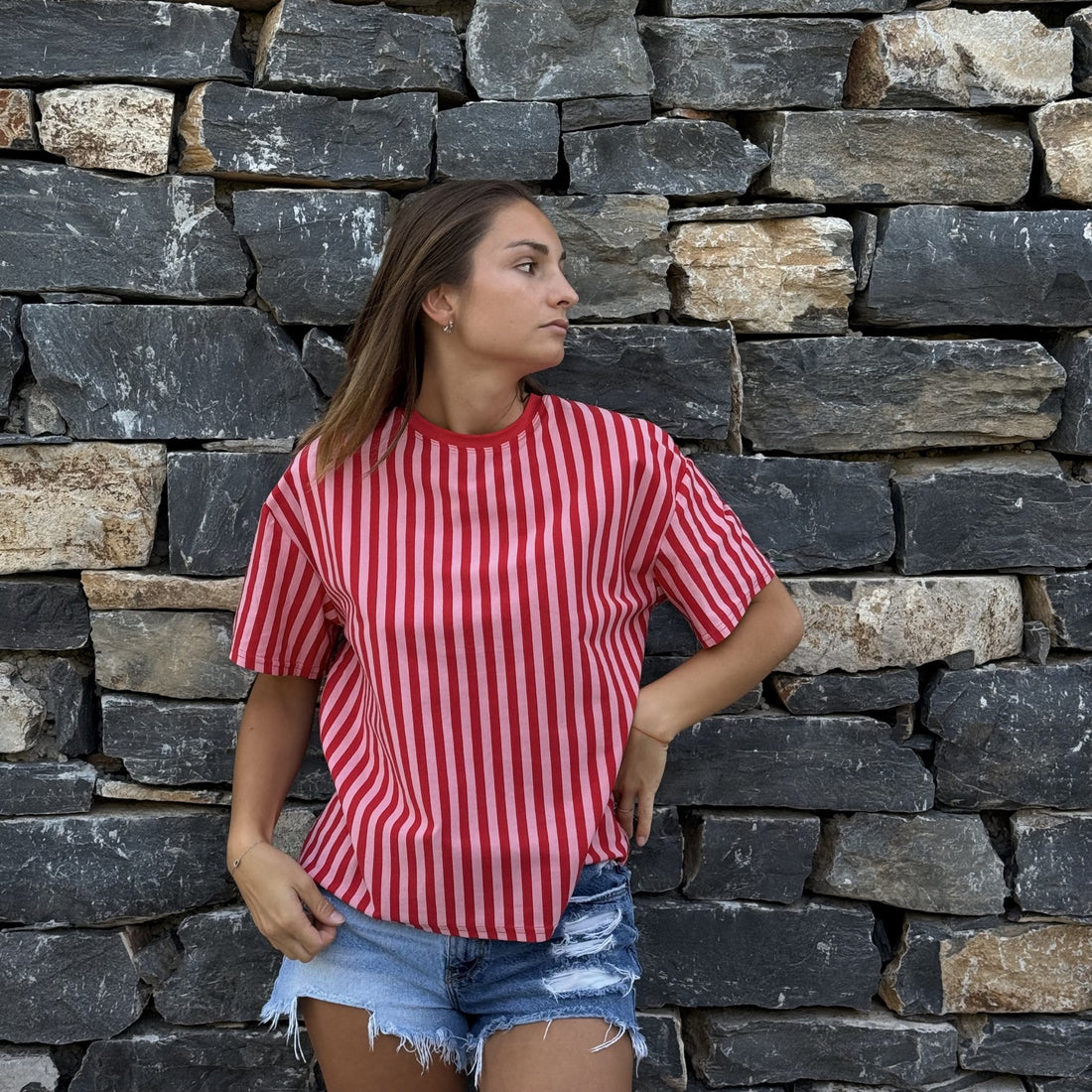 T-shirt à cœur ouvert rayé 💗